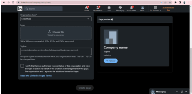 Linkedin company page creation