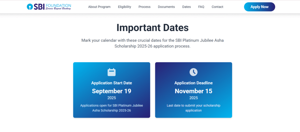 SBI Scholarship dates